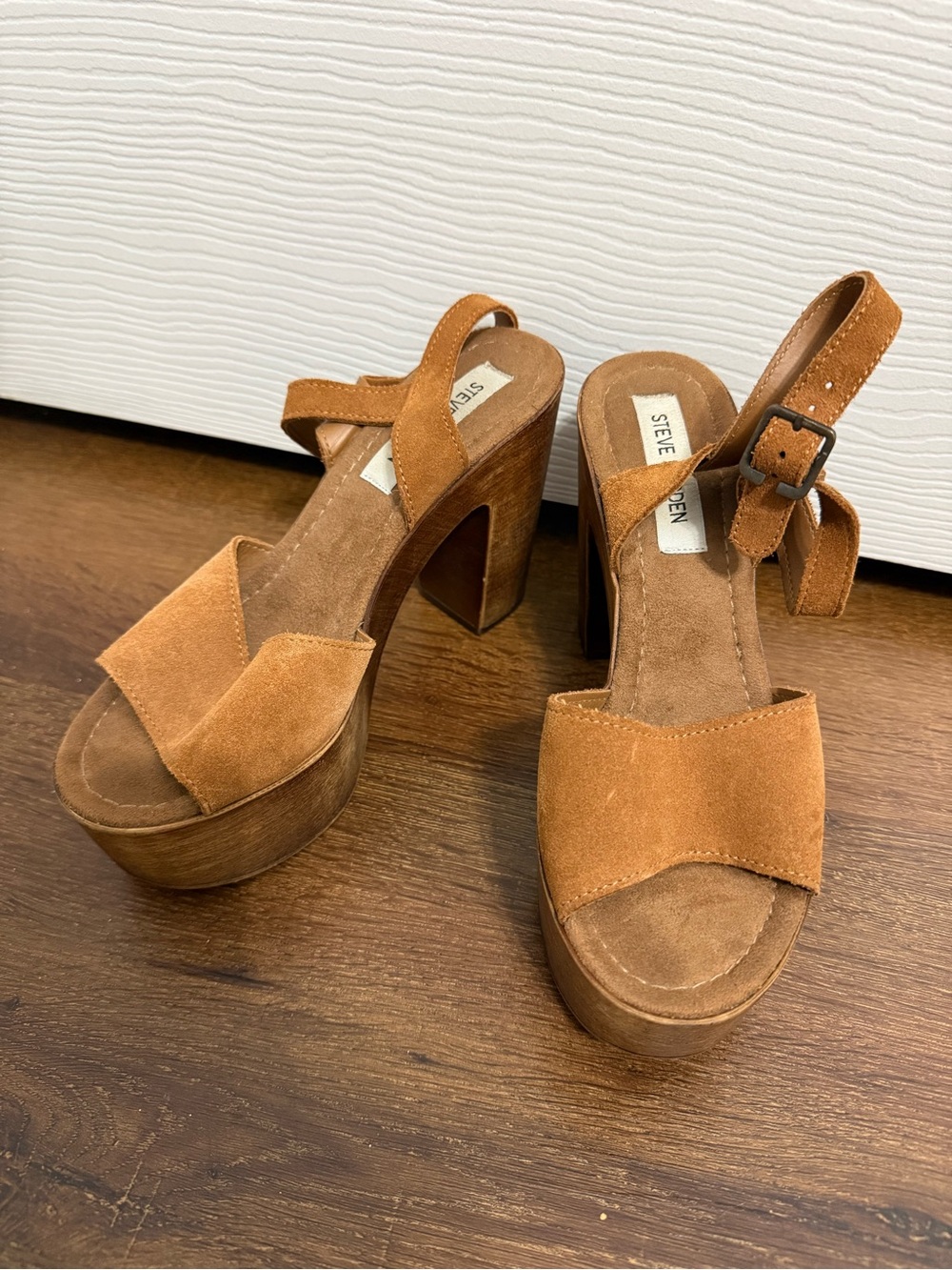 Steve Madden Cognac Suede Platform Slingback Heels